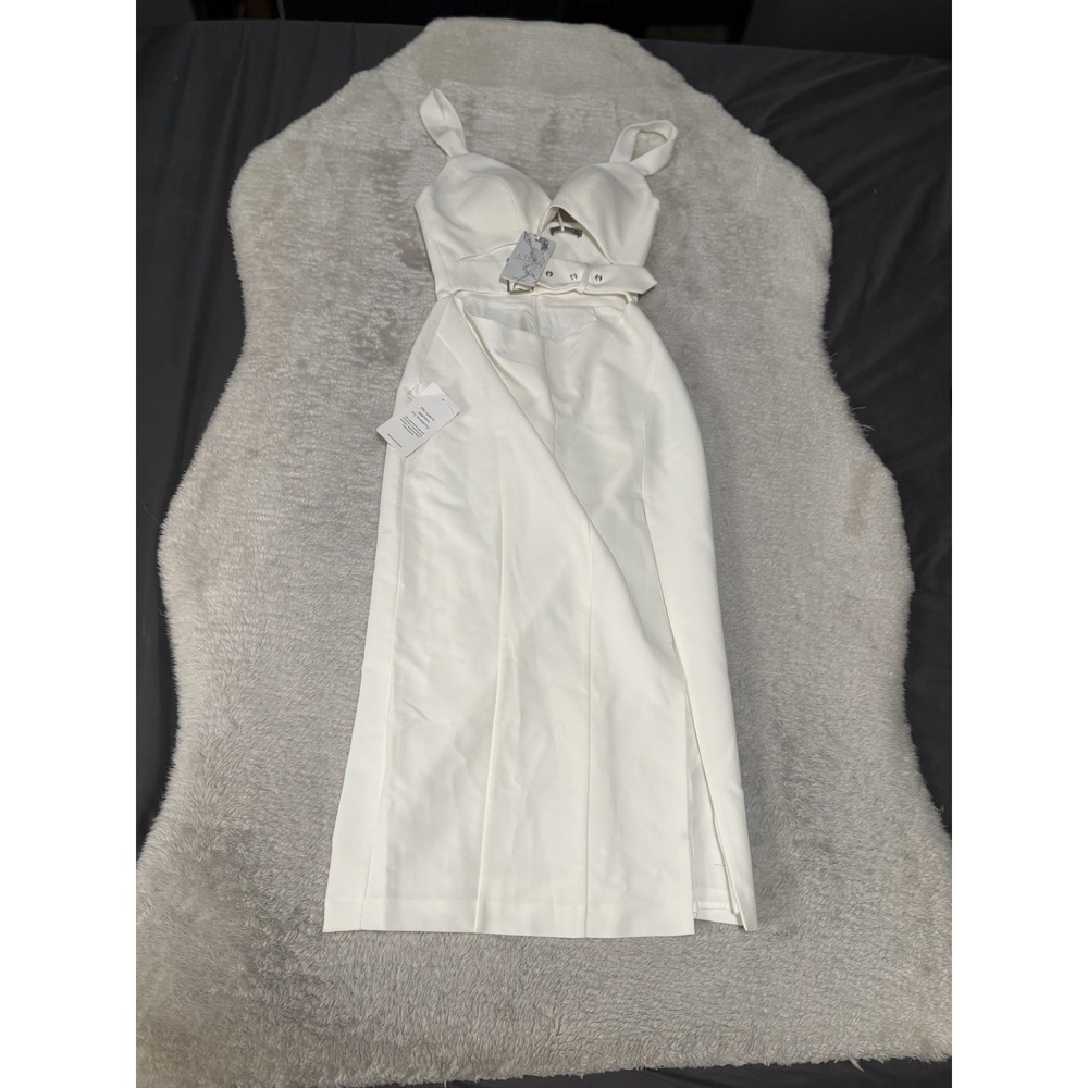 New Lichi Women's‎ White Cut Out Midi Dress Size Small Elegant Modern